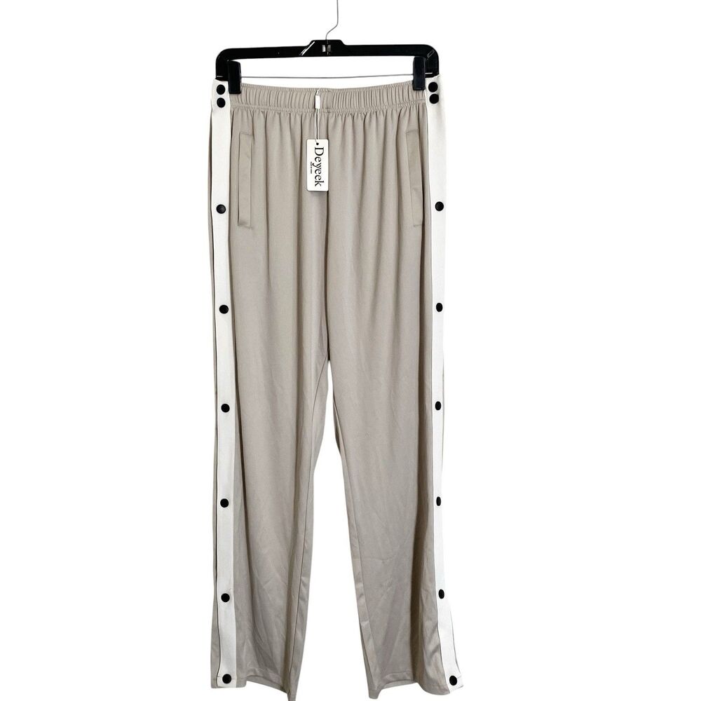Deyeek Pants Womens M Basketball Tear Away Snaps Elastic Waist Taupe Brown Cream